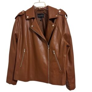 Eloquii Brown Faux Leather Moto Jacket with Notched Lapel Size 14/16